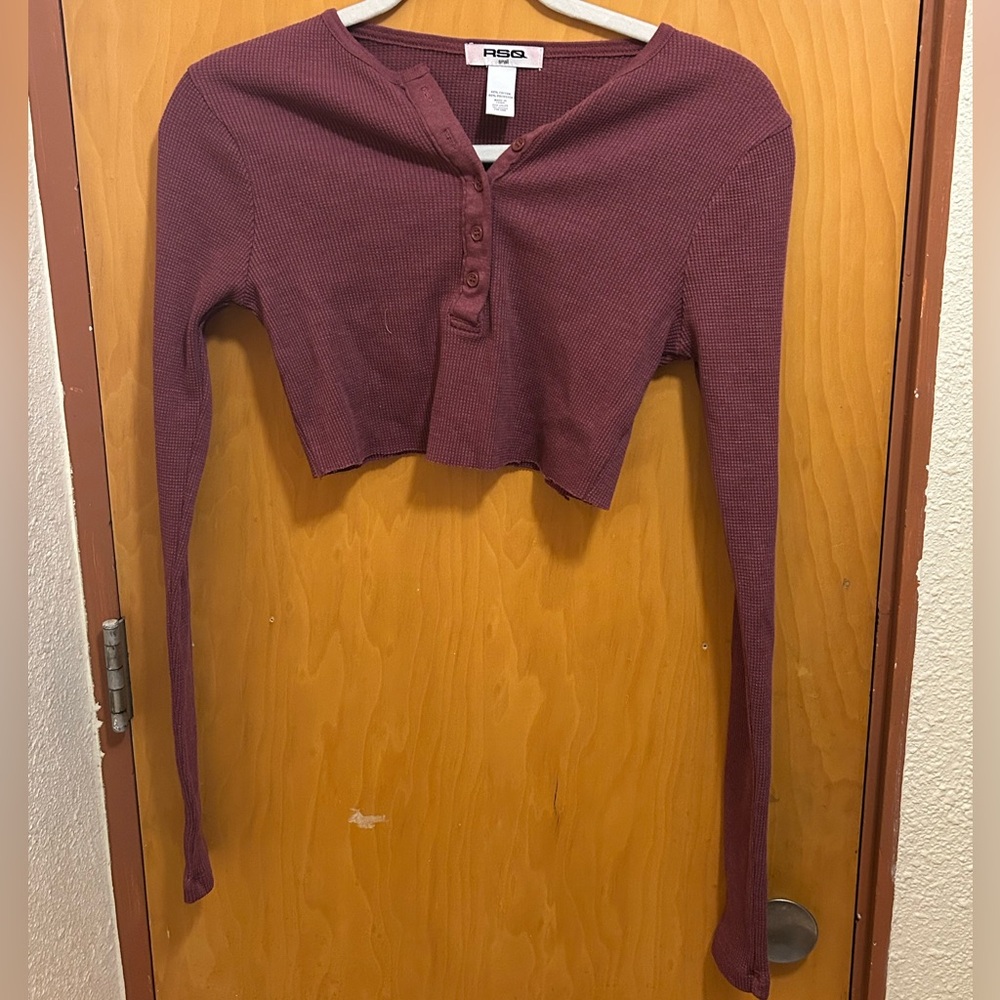 RSQ Maroon Long Sleeve Crop Top